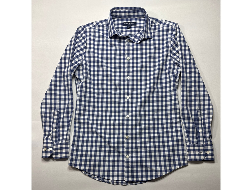 Mizzen+Main Leeward Men's Long Sleeve Blue White Checkered Dress Shirt - M Trim